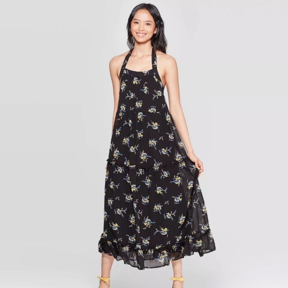 Who What Wear tiered halter floral maxi dress